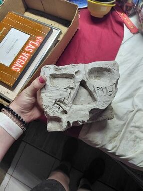 Handmade Gray Skull Sculpture - Home Art Accent